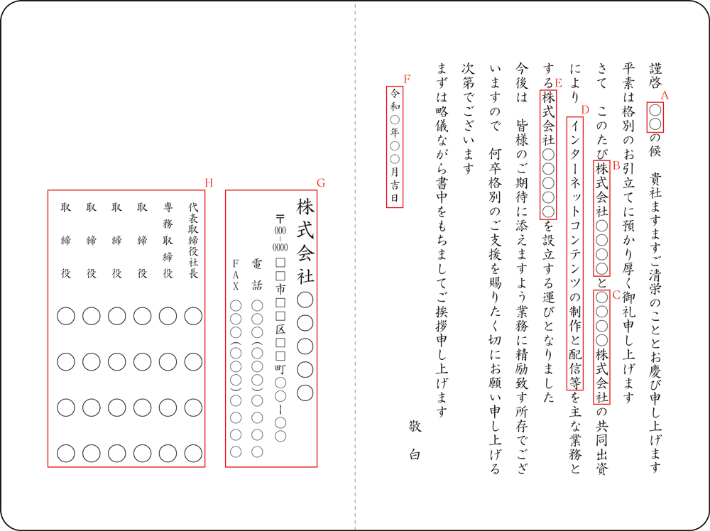 A-6 共同出資新会社設立のご挨拶状 A-6 共同出資新会社設立のご挨拶状