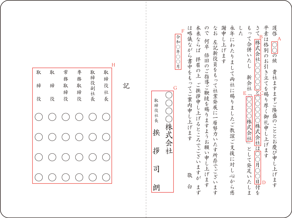 G-4 合併通知状(役員連名) G-4 合併通知状(役員連名)