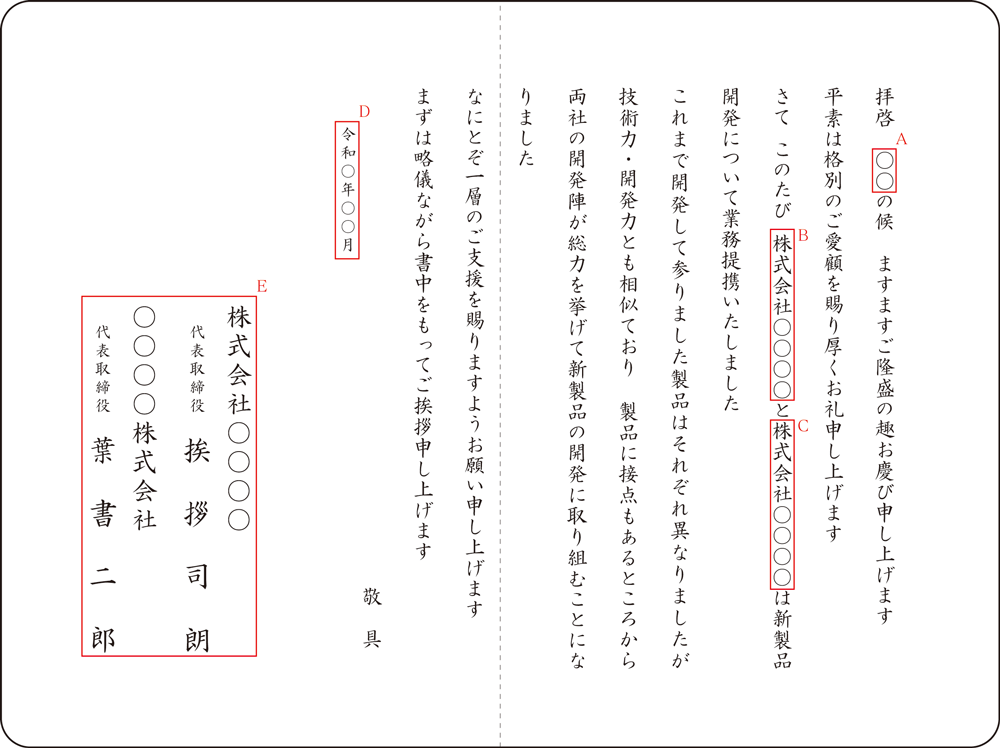 G-6 製品開発で業務提携のご案内状 G-6 製品開発で業務提携のご案内状