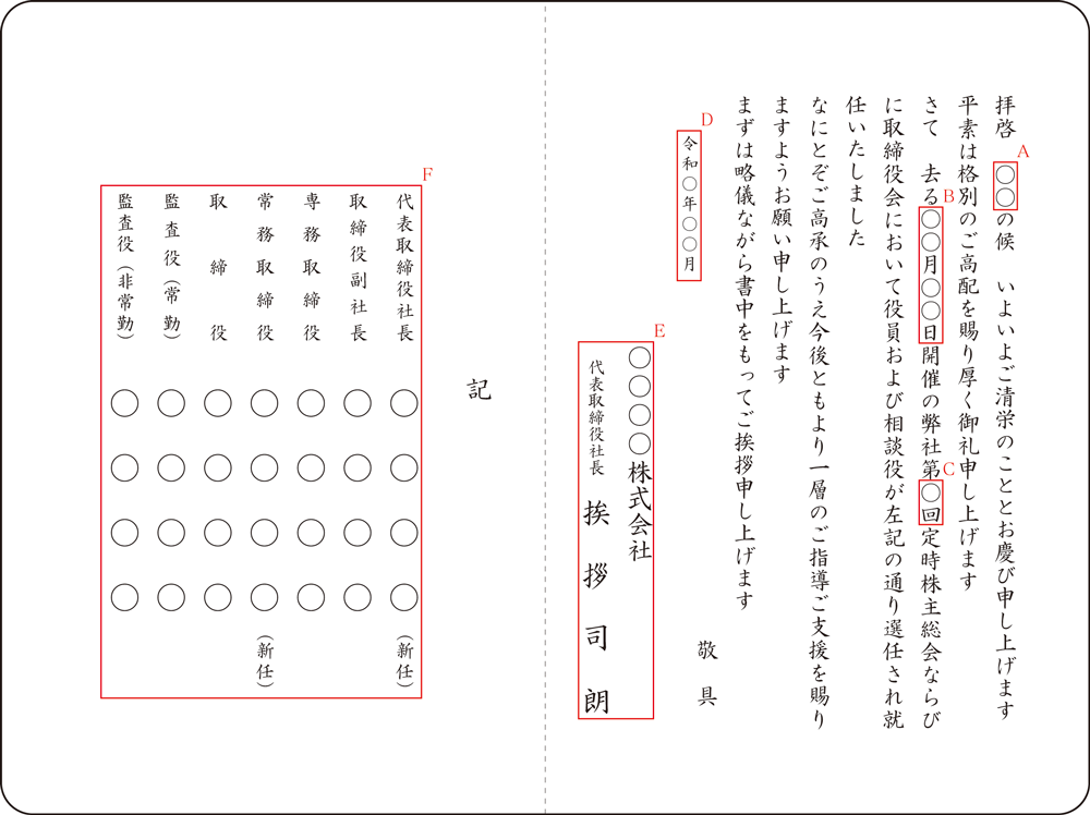 Hk-3 役員就任の挨拶状(株主総会と取締役会において)(2折カード+封筒) Hk-3 役員就任の挨拶状(株主総会と取締役会において)(2折カード+封筒)